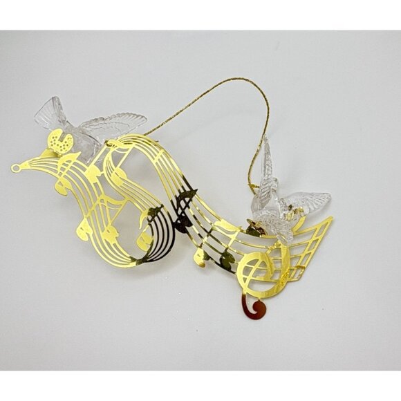 Vintage Doves Musical Notes Christmas Tree Ornament Brass Music Acrylic Birds - Picture 2 of 6
